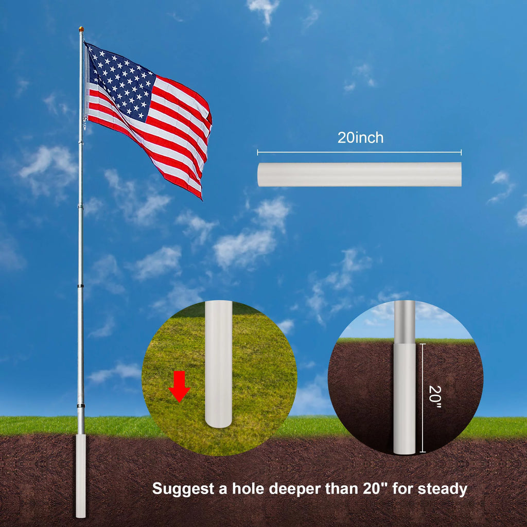 25ft Telescopic 16 Gauge Aluminum Flag Pole Kit A43748
