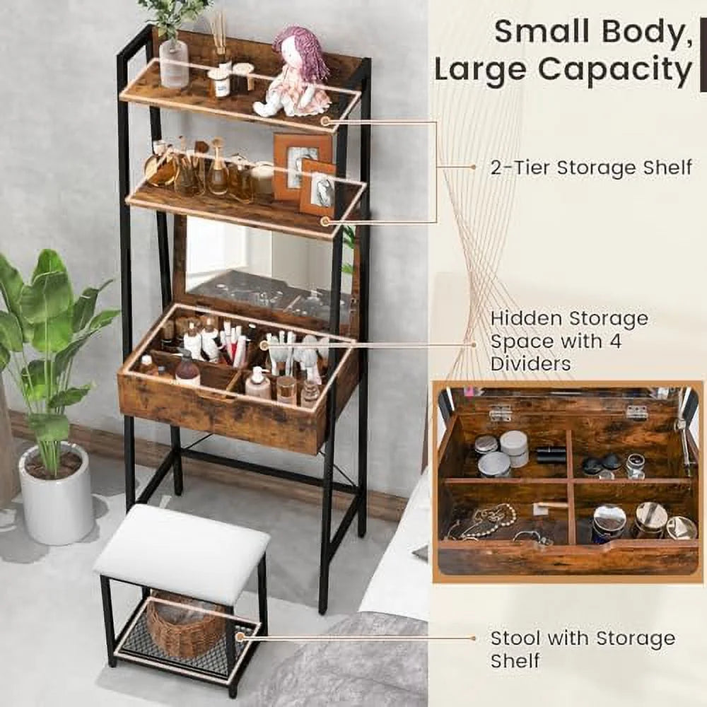 Vanity Table Set with Flip Top Mirror and Cushioned Stool N306156