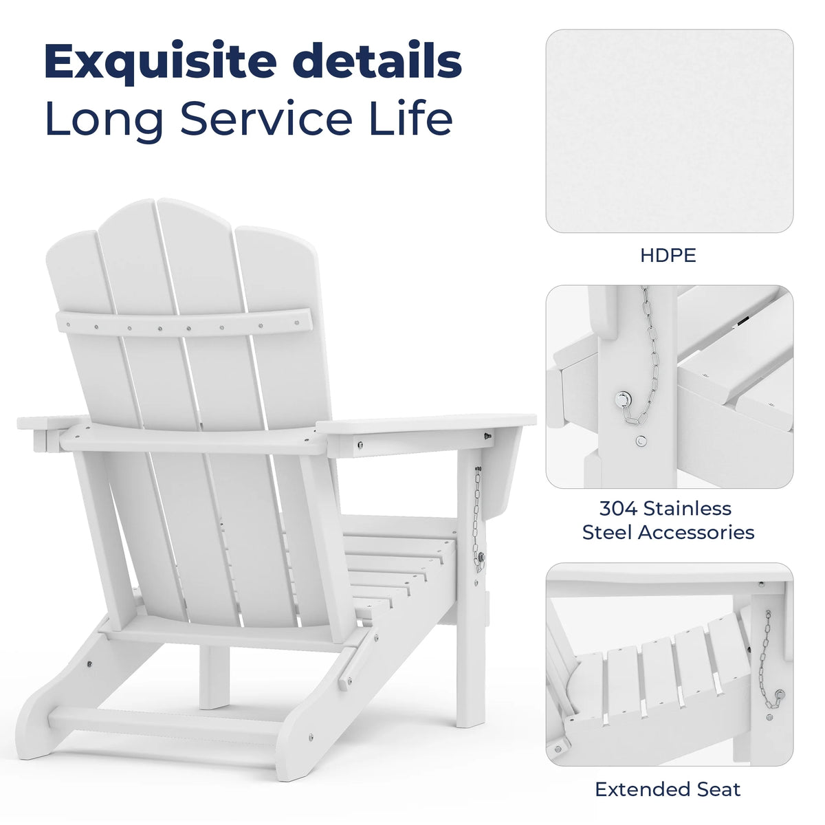 White HDPE Folding Adirondack Chair J3331