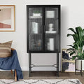 Tall Fluted Glass Door Cabinet with 2-Tier Adjustable Shelves Blue V7300