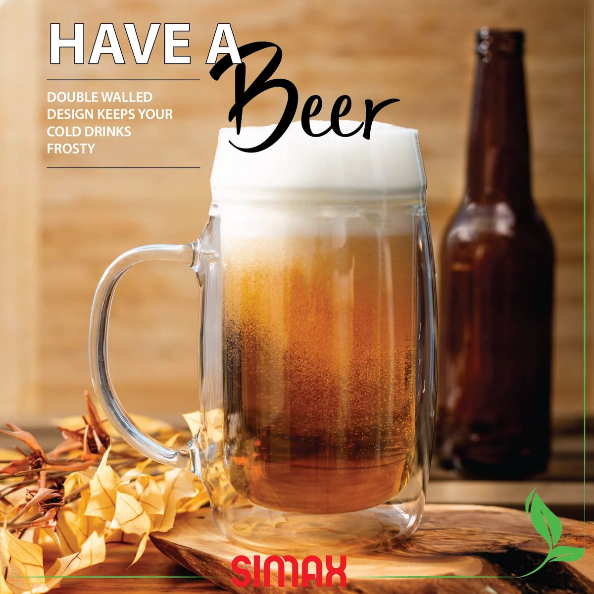 17 oz Double Walled Glass Beer Mugs with Handles (6) Z54442