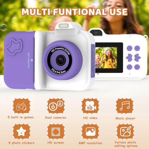 Instant Print Kids Camera 1080P HD Dual-Lens with 32G Card X8630