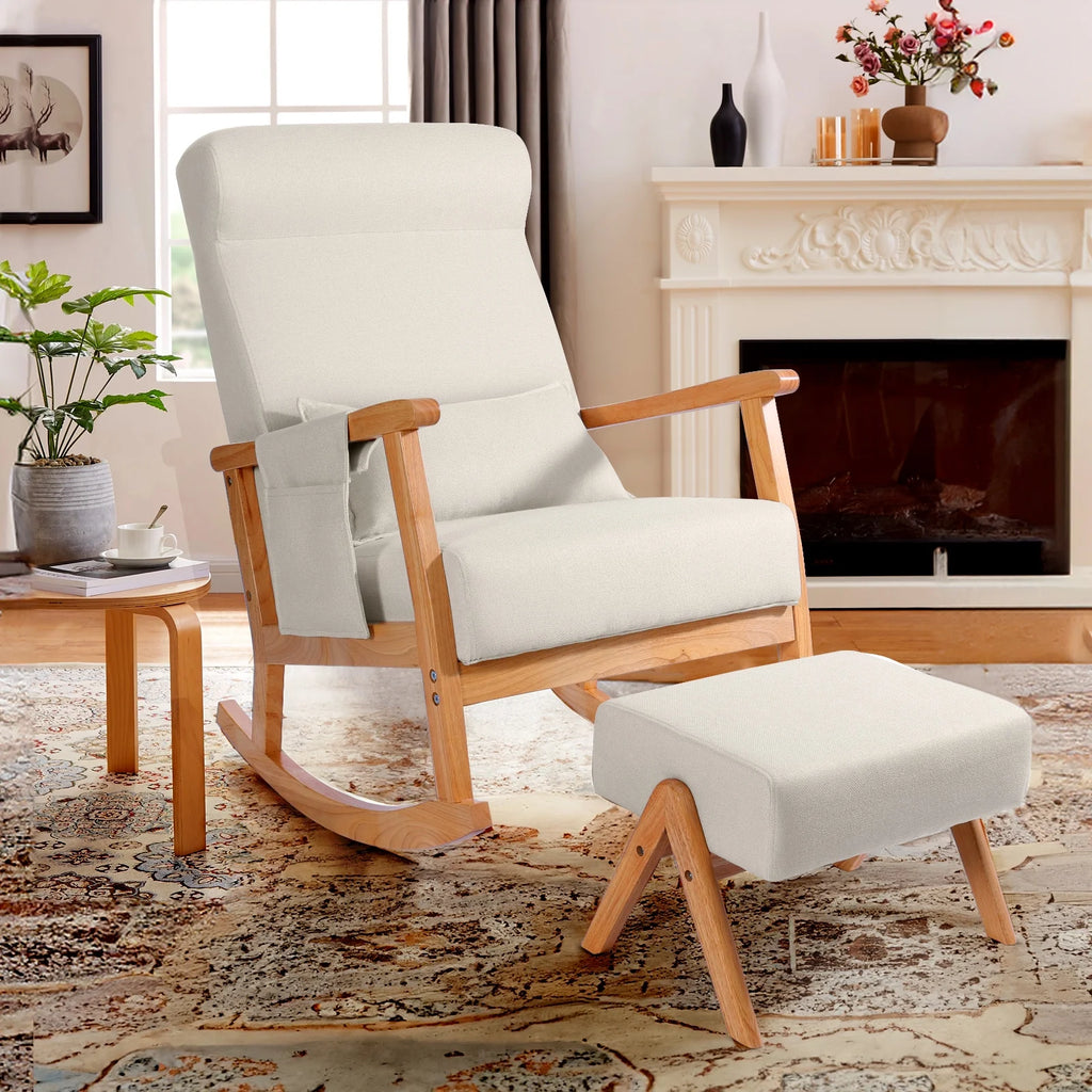 Upholstered Rocking Chair with Ottoman and Pillow J35898