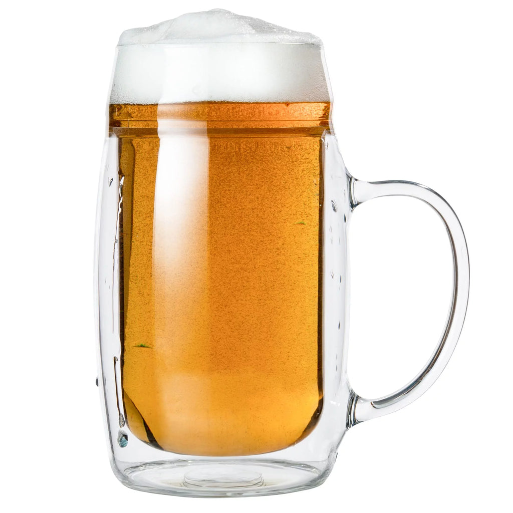 17 oz Double Walled Glass Beer Mugs with Handles (6) Z54442