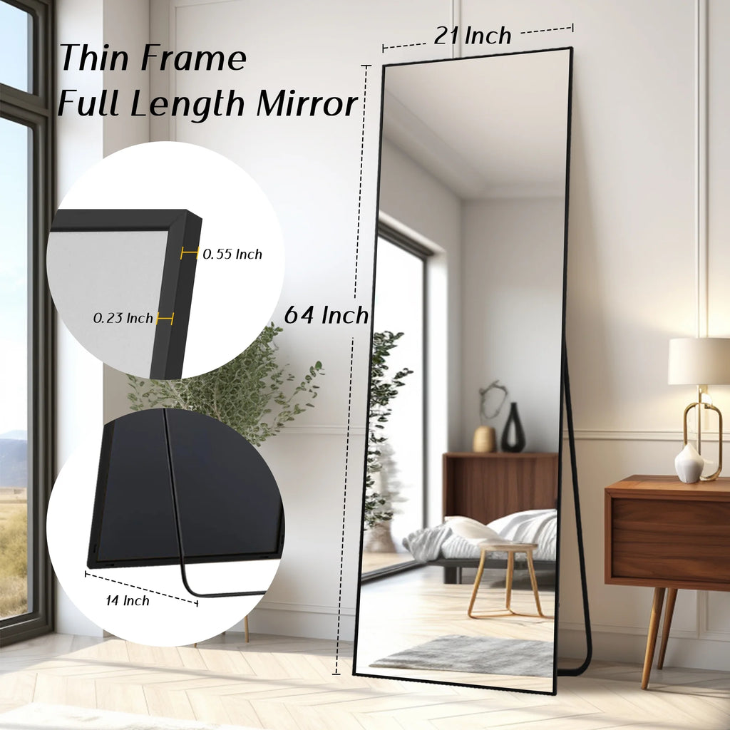 64"x21" Black Full Length Standing Mirror J175870