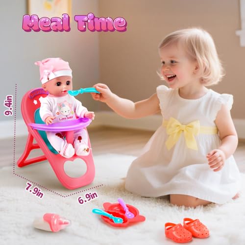 12" Baby Doll Playset with Carrier Bassinet, High Chair, Clothes & Accessories W537944